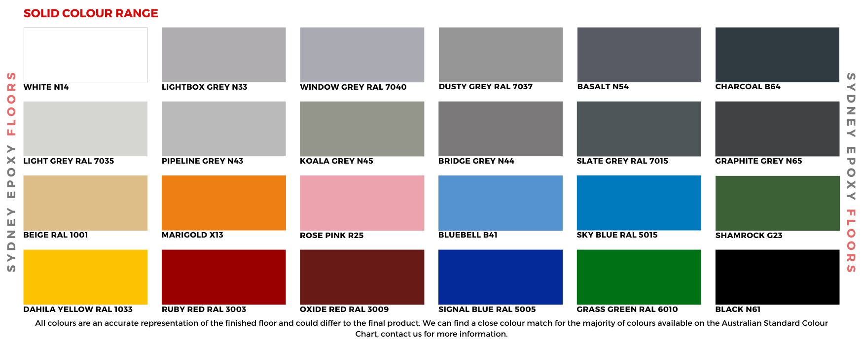 EPOXY FLOORING COLOUR CHART, Sydney Epoxy Floors